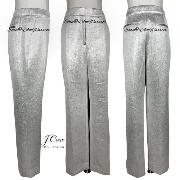 J.Crew Collection NWT metallic silver straight leg pants *shop@iamwarrior - Picture 6 of 16